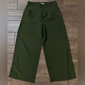 MADEWELL WOMEN'S KALE GREEN DRAPEY PLEATED WIDE LEG PANTS